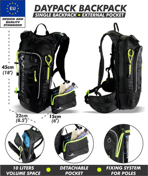 Sports Daypack Backpack, 10L Capacity, Lightweight for Day Hike with Extra Phone Pocket > WATER BLADDER NOT INCLUDED