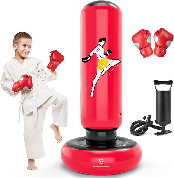 QPAU Kids Punching Bag Toy with Boxing Gloves, 66 Inch Larger Stable