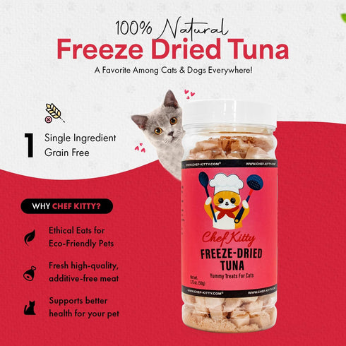 Freeze Dried Tuna Cat & Dog Treats - Made from 100% Wild Caught Tuna - Only 1 Ingredient - Healthy, Raw, Dry Food for Indoor Cats, Kittens, Dogs - Made in The USA - Tuna 1.75oz