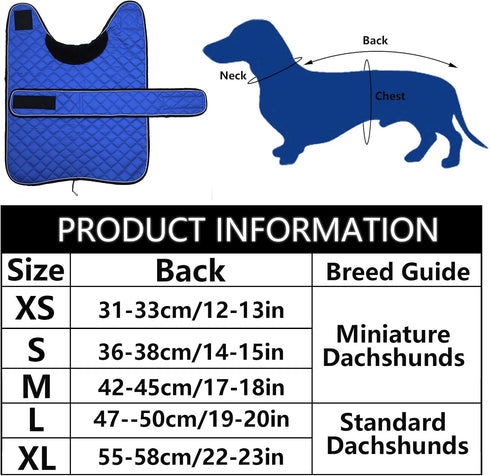 Geyecete Warm Thermal Quilted Dachshund Coat, Blue, with Fleece Lining for Medium & Large Dogs