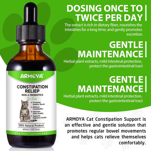 Cat Constipation Relief, 100% Natural Cat Laxative with 6 Probiotics, Promotes Digestive Health - 2 fl oz