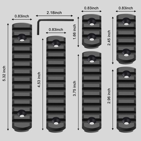 Single Picatinny Aluminum Accessory Rail Set, 3 5 7 9 11 13 Slots with 13 T-Nuts & Screws, Rounded Corner Wrench