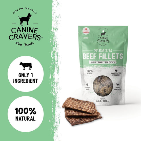 Canine Cravers Single Ingredient Dog Treats – 100% All Natural, Grain, Gluten, and Soy Free (Premium Beef Fillets, 5.3