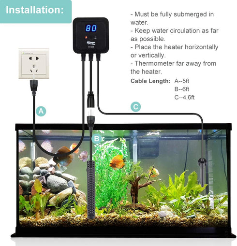 200 15-30 hygger Watt Aquarium Heater with LED Digital Temperature Controller, Submersible Fish Tank Water Heater