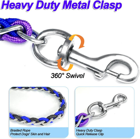 Dog Leash Rope Chain, Nylon Rope Metal Chain for Pet Leads, 6ft Heavy Duty Chew Proof Training Walking for Large Dogs