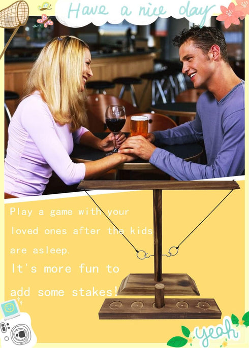 hdpiwka 2-Peg Set Wooden Ring Toss Game - Classic Tossing | Handmade Halloween Games & Thanksgiving Entertainment