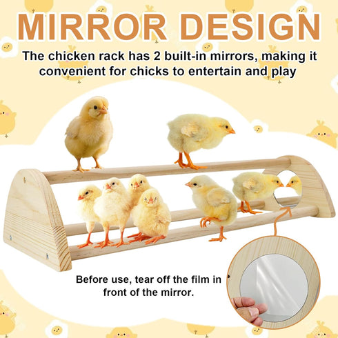 Yasdyri Chicken Perch with Mirror Roosting Bar for Baby Chicks Chick Jungle Gym Roosting Bar Strong Wooden Baby Chick