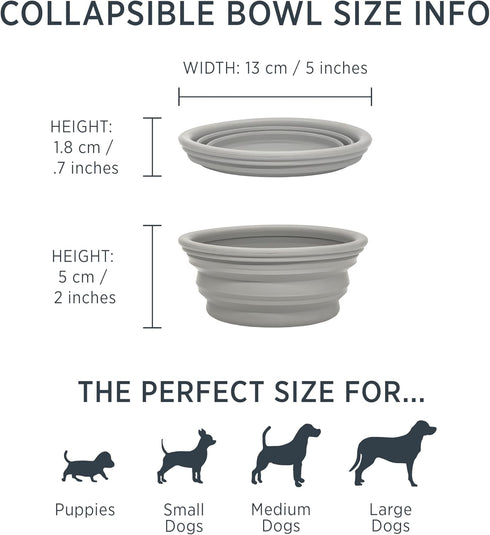 Hevea Collapsible Dog Bowl - 100% Natural Rubber, Ultra Portable Pocket Sized Water Travel Bowl (Cloudy Grey)