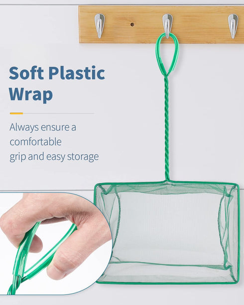 Pawfly Aquarium Fish Net, Square Net with Braided Metal Handle for Cleaning Fish Tanks and Ponds