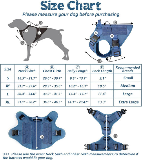 rabbitgoo Tactical Dog Harness for Large Dogs, Heavy Duty No-Pull Vest with Handle for Training and Walking, Blue, S
