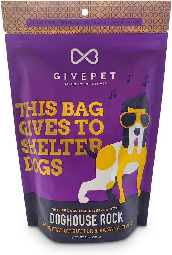 Doghouse Rock Dog Treats, 11 oz by GivePet - Premium Grain-Free Training Treats, Bacon, Peanut Butter, Banana