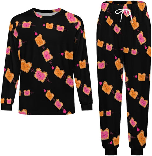 Generic Set Peanut Butter Jelly Heartbeat Men's Pajamas Long Sleeve Sleepwear Crew Neck Loungewear Tops And Bottom