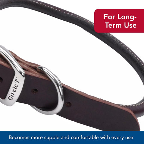 Coastal Pet Circle T Latigo Leather Round Dog Collar, 5/8" x 16", Handcrafted for Sensitive Skin Dogs