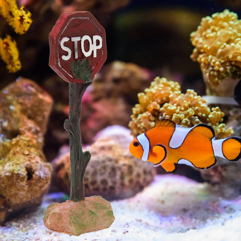 HEEPDD Fish Warning Sign, Resin Landscape Decoration for Small Medium Betta Fish, 6.1x2.3x1.6in