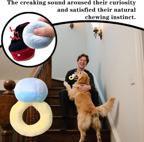 VrotQyn 1 Pcs Dog Ring Toy Fun Engagement Ring Shape Plush Squeaky Stuffed Dog Engagement Toys Chew Massage Supplies