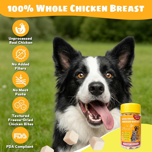 ZHSteveG |3.52 oz Freeze-Dried Chicken Breast Treats for Dogs & Cats Premium Single-Ingredient Nutrition, All Natural