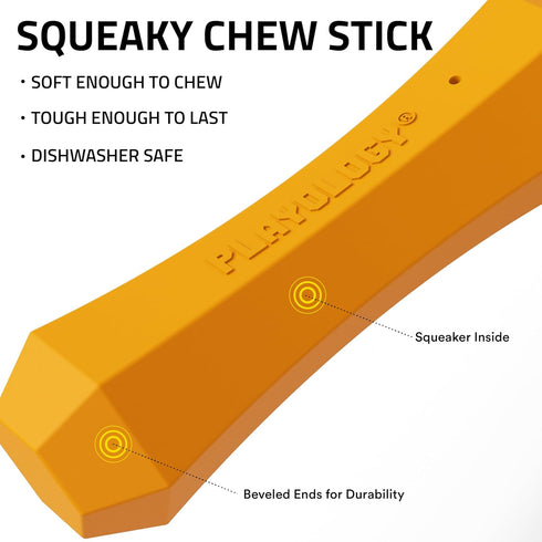 Playology Squeaky Dog Toy Fetch Stick, Durable Rubber Toys for Medium Dogs, Cheddar Cheese Scented Floating Toy