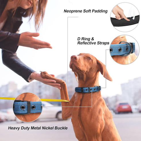 PetiFine Neoprene Padded Dog Collar, Heavy Duty with Durable Metal Buckle, Reflective Adjustable for Small Medium Large