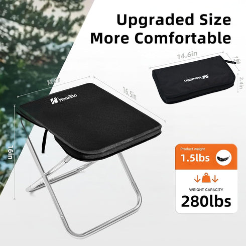 Howillto 16in 280lbs, Camping Stool, Tall Portable Folding Stool with Carry Bag, Upgraded Ultralight Chair with Roomy