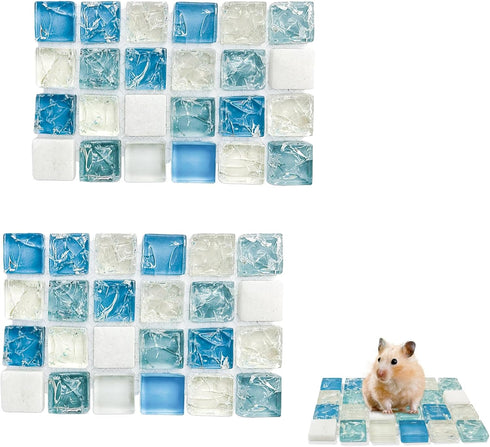 Crystal Hamster Cooling Pad, Scalable Quartz Glass Ice Crack Bed for Dwarf Hamster, Blue, M, 6 * 10cm