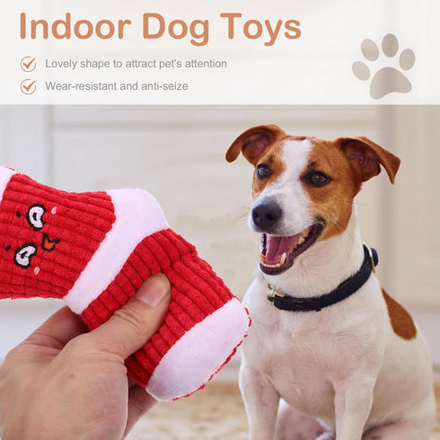 2 Pcs Durable Dog Squeaky Toys, Plush Stuffed Socks, Bite-Resistant Chewing Toys for Pet Birthday