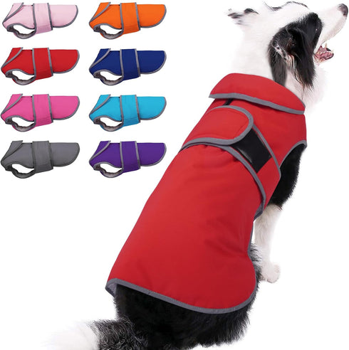 MIGOHI Reflective Waterproof Dog Coat, Medium, Red, Fleece Lined