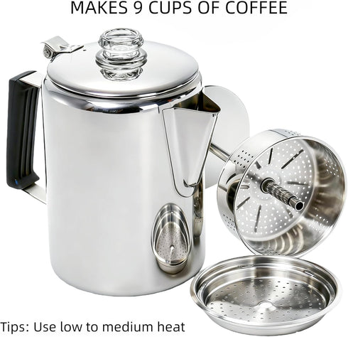 Backpacking, 9 Cididu Camping Coffee Pot Stainless Steel, Coffee Pot Outdoors, Durable Stove Top Brew Coffee Maker on
