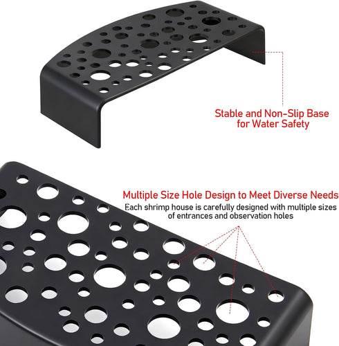 HUIKANGSHENG 2-Pack Black Shrimp Hides, Aquarium Cave Hides with Multi-Sized Holes, Secure & Stable Breeding & Viewing