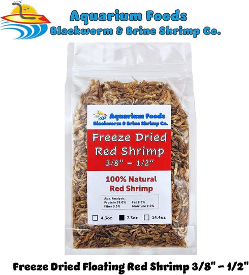 Aquatic Foods Inc. 3/8" 1/2" Reptiles7.3oz Red Shrimp, to Floating Freeze Dried Red Shrimp for All Tropical Fish