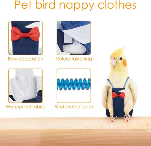 CAIRIAC 1PCS) Adjustable Parrot Diaper, Parrot Clothes for Birds, Parrot Diaper Bird Flight Suit, Bird Diaper Harness