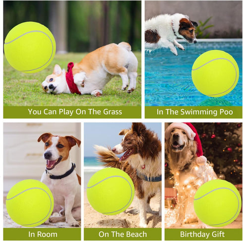Pomeat 2 PCS Giant Tennis Balls for Dogs, 9.5" Inflatable Non-Toxic Chew Toy with Pump & Needle