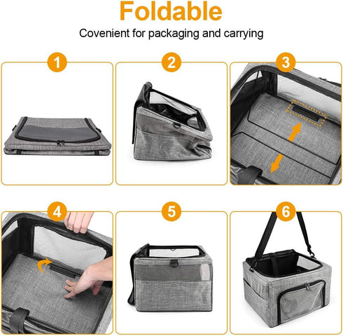 Beelike 15 lbs Dog Cat Car Seat, Collapsible Cat Puppy Car Carrier with Metal Frame, Travel Bag for Small Medium Pet up