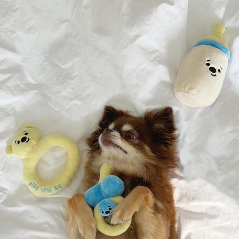 Layheld Set 3pcs) Cat Dog Chew Toy Cute Baby Cute Pacifier Bottle Rattle Plush Squeaker Toys Super Soft Indoor Play Pet