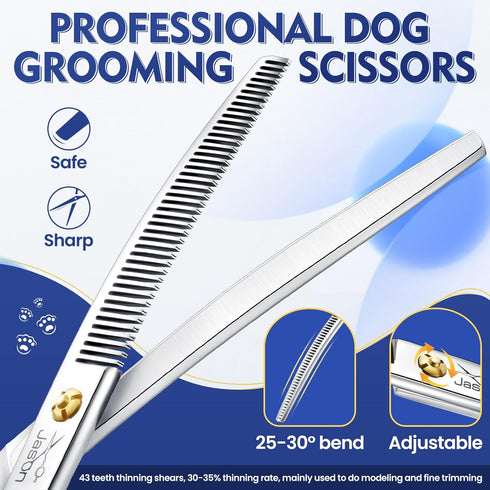 JASON Curved Thinner Dog Scissors, Ergonomic Grooming Shears, 440C Stainless Steel for Professional Use
