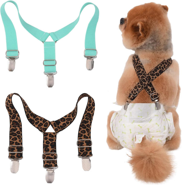 TESSVEYA Dog Diaper Suspenders for Male or Female - Leopard Print & Light