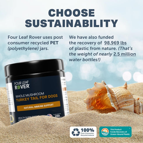 50% Turkey Tail Mushroom for Dogs - Whole, Organic Mushroom Extract - Over Beta-Glucan - Third Party Tested, Made