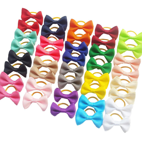 Chenkou Craft 40pcs Puppy Yorkie Dog Hair Bow, Pure Ribbon with Rubber Band, 40mm, Mix Colors, Pet Grooming Products