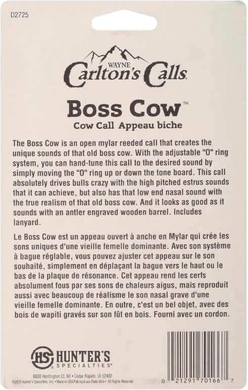 Hunters Specialties Boss Cow Call - Open-Reed Elk Call for High-Pitched Mature Cow Moos (Lanyard Included)