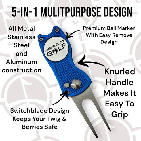 Premium 5-in-1 Golf Divot Repair Tool and Ball Marker, Switchblade Design, Golf Gift