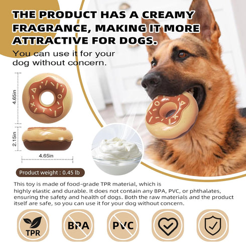 Dog Chew Toys for Aggressive Chewers - Indestructible Tough Squeaky Toys for Small/Medium/Large Breeds, Donut Brown