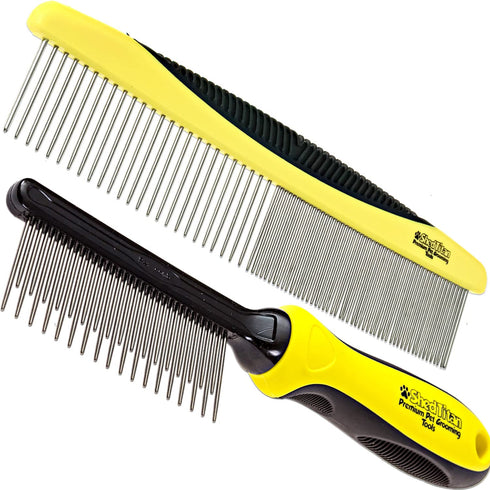 Metal Dog Comb for Matted Hair & Detangler Combs Set - Easy Safe Grooming Combs for Cats & Dogs to Remove Tangles
