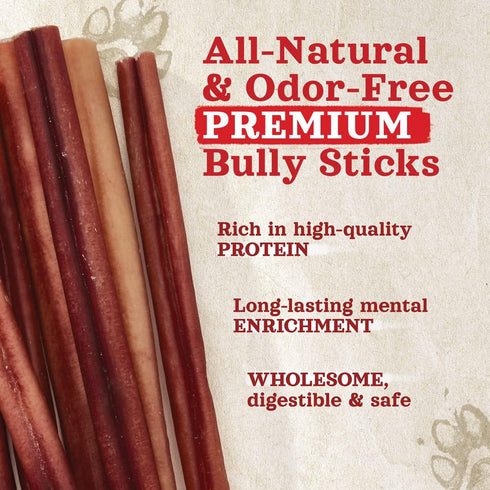 Natural Farm Odor Free Bully Sticks (7 Inch, 10 Pack) - 100% Beef Pizzle Chews for Small and Medium Dogs