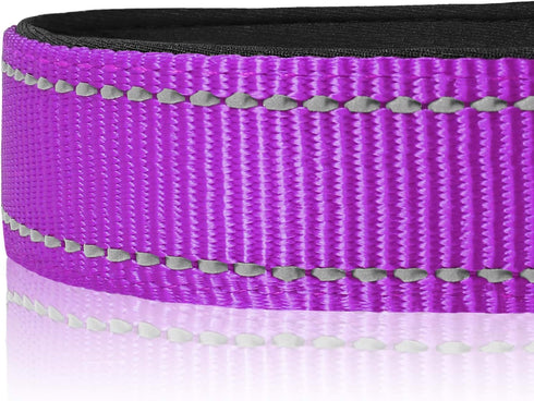 Joytale Reflective Dog Collar - Soft Neoprene Padded Breathable Nylon, Adjustable for Medium Dogs, Purple, M