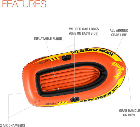 INTEX Explorer Inflatable Boat - Sporty Design with Dual Air Chambers