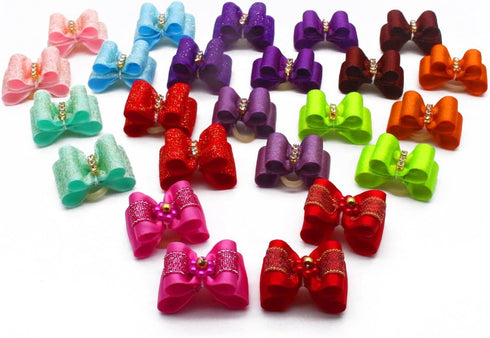 YOY 24PCS / 12 Pairs Adorable Grosgrain Ribbon Pet Dog Hair Bows with Rubber Bands - Puppy Grooming Hair Accessories Set