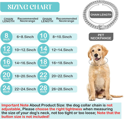 Dog Chain Diamond Collar Walking Metal Chain Collar with Design Secure Buckle, Pet Collar Jewelry Accessories for Small Medium Large Dogs Cats (Silver, 18 Inch)