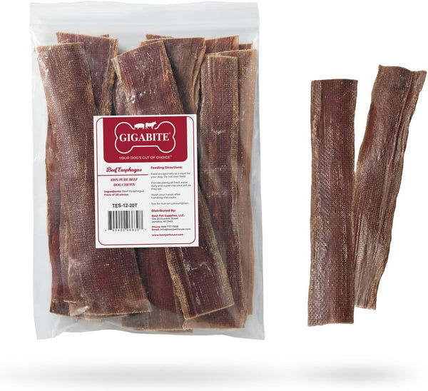 GigaBite Beef Esophagus Dog Treats - Natural Gullet Sticks for Dogs, High