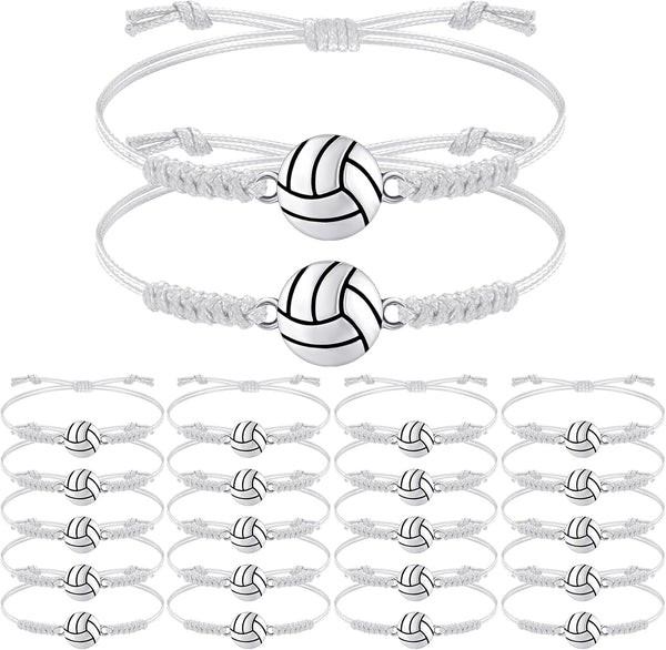 Jadive 20 Pieces Adjustable Volleyball Charm Bracelets Bulk Gifts for Sports Coaching Supplies Players