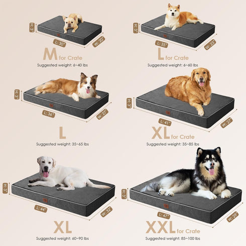 EHEYCIGA Orthopedic Memory Foam Dog Beds for Large Dogs, Removable Waterproof Liner, Dark Grey, 36x27