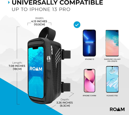 Roam Bike Phone Holder Mount, Waterproof Frame Bag for Bicycle Cell Phone Accessories, Universal Compatibility